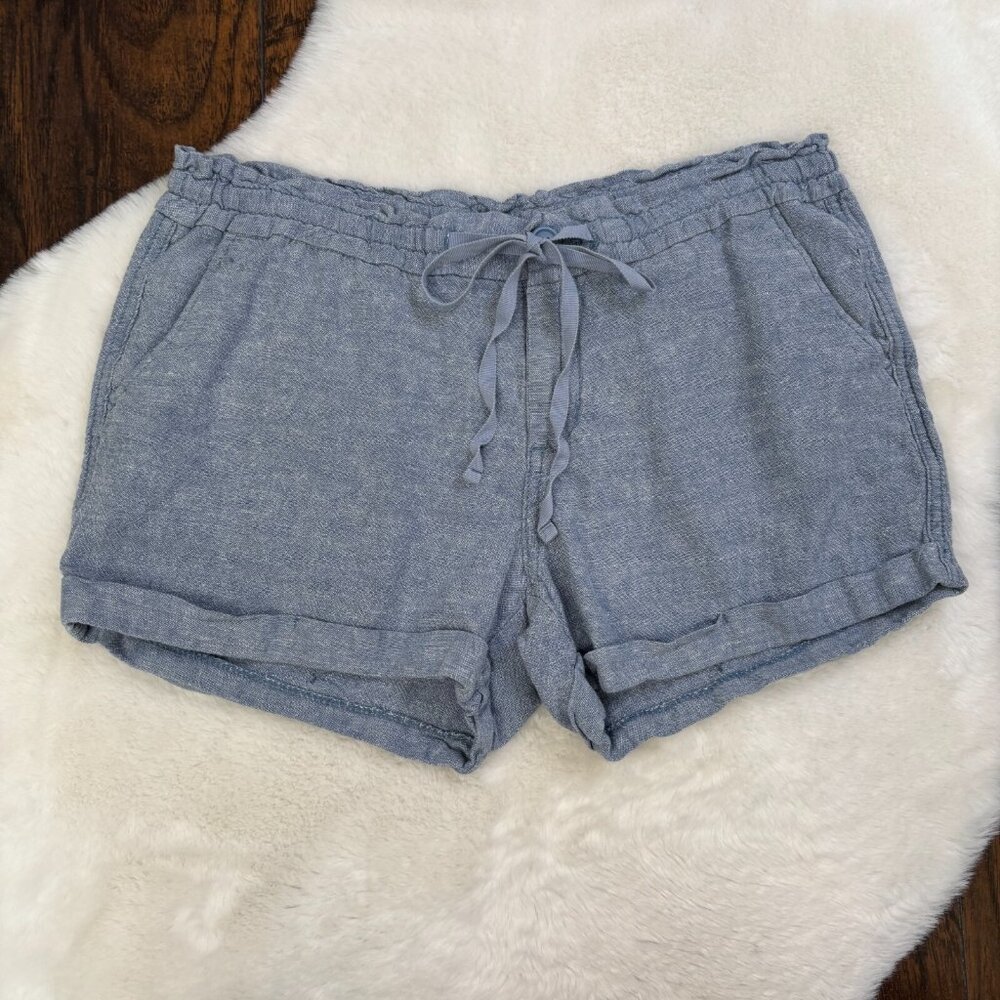 Old Navy Shorts 6 Blue Linen Blend Mid-Rise Drawstring Women's